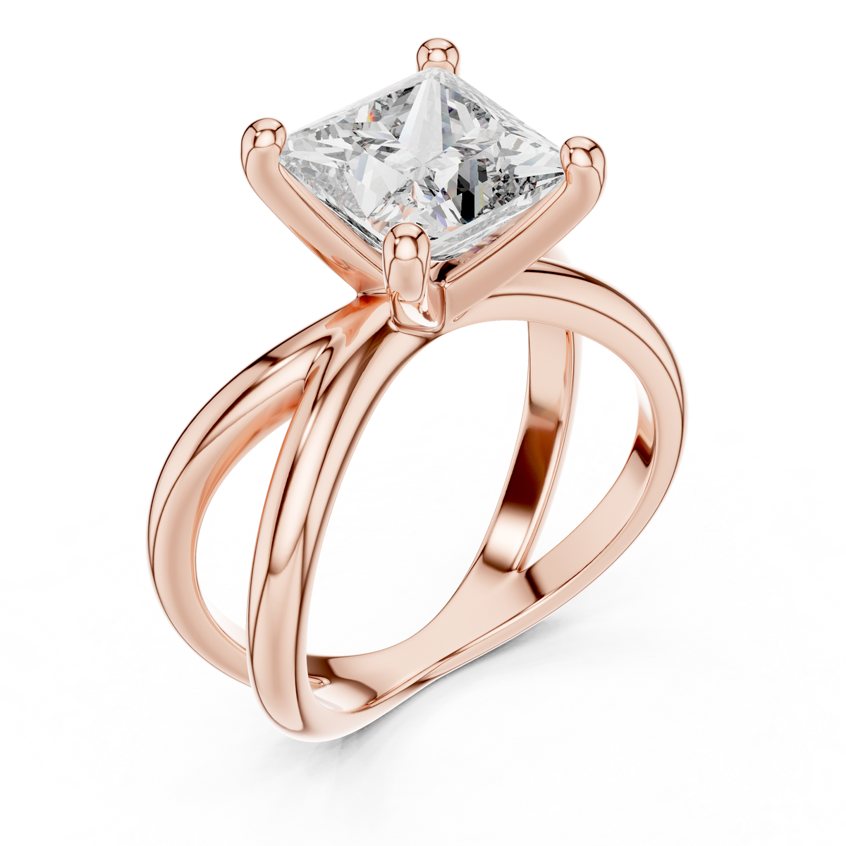 Princess Cut Ring with Interlocking Split Shank