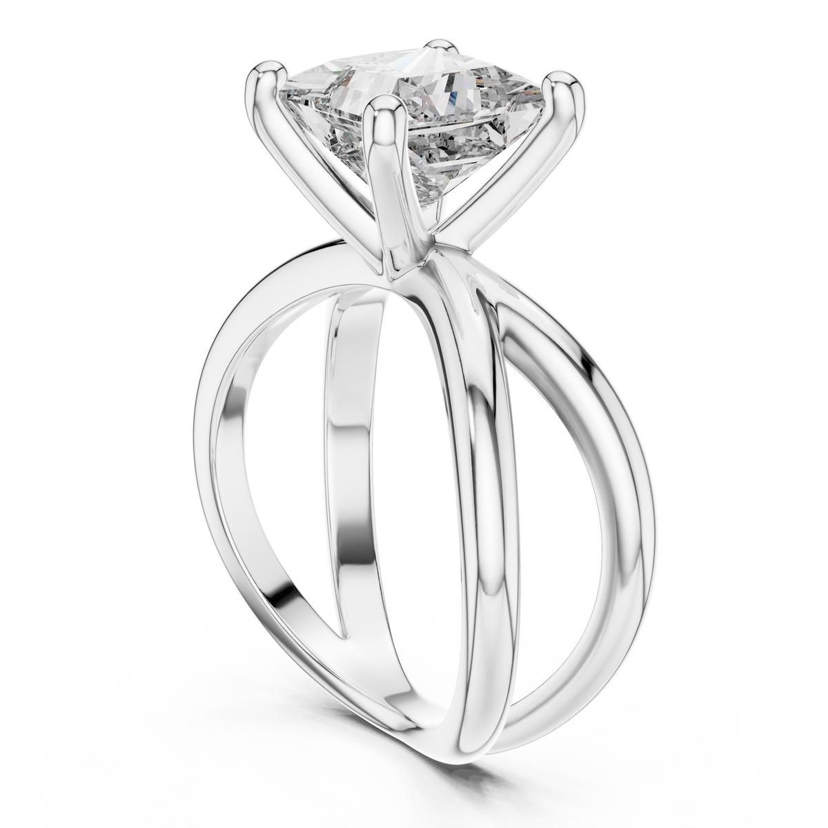 Princess Cut Ring with Interlocking Split Shank