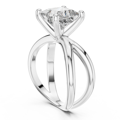Princess Cut Ring with Interlocking Split Shank