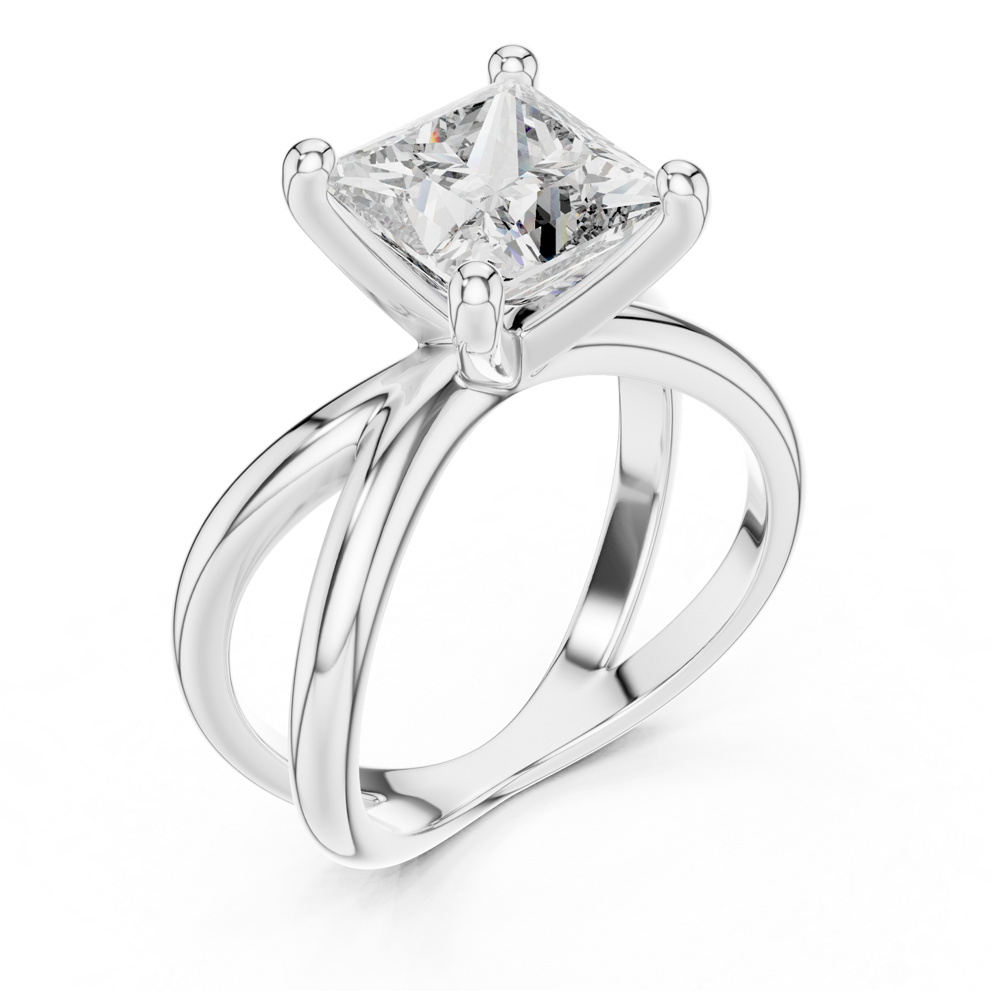 Princess Cut Ring with Interlocking Split Shank