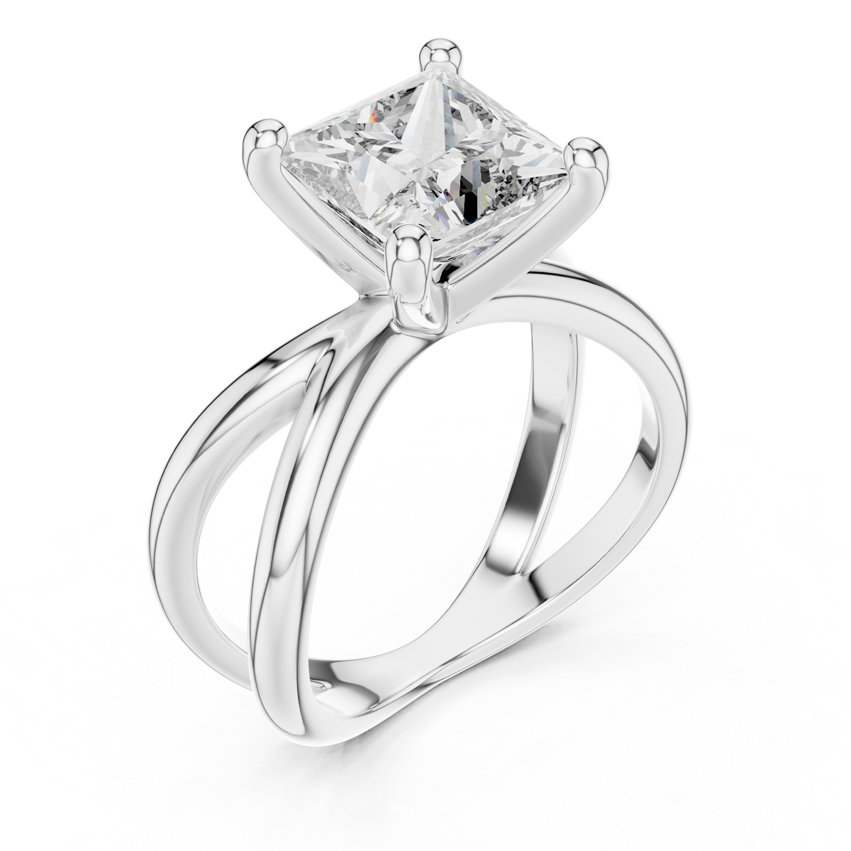 Princess Cut Ring with Interlocking Split Shank