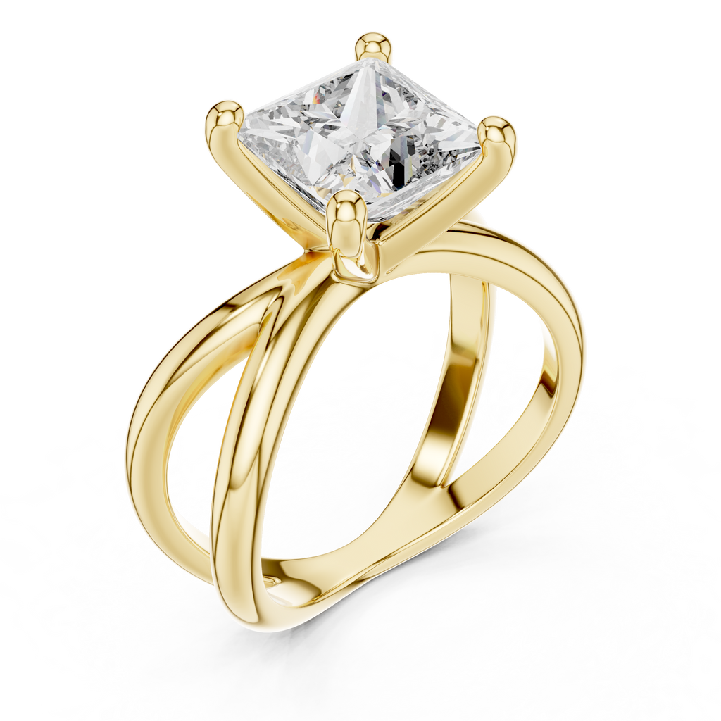Princess Cut Ring with Interlocking Split Shank