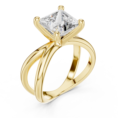 Princess Cut Ring with Interlocking Split Shank