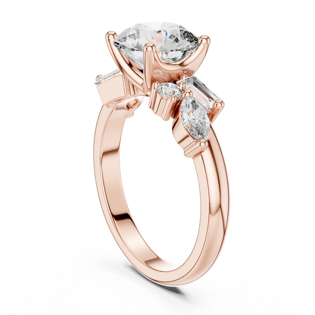 Brilliant Round Diamond with Nature-Inspired Multi-Stone Accents