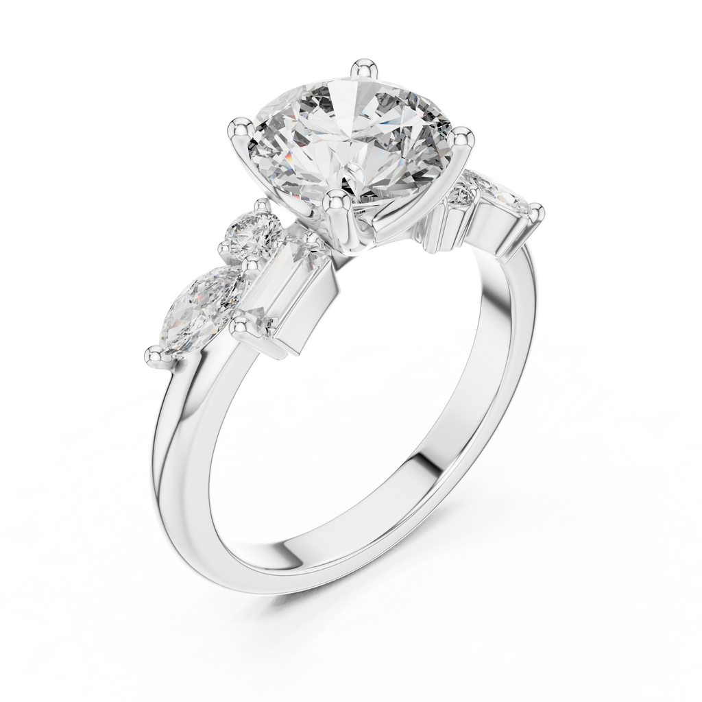 Brilliant Round Diamond with Nature-Inspired Multi-Stone Accents