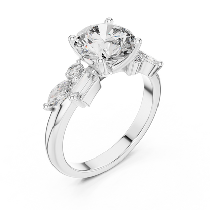 Brilliant Round Diamond with Nature-Inspired Multi-Stone Accents