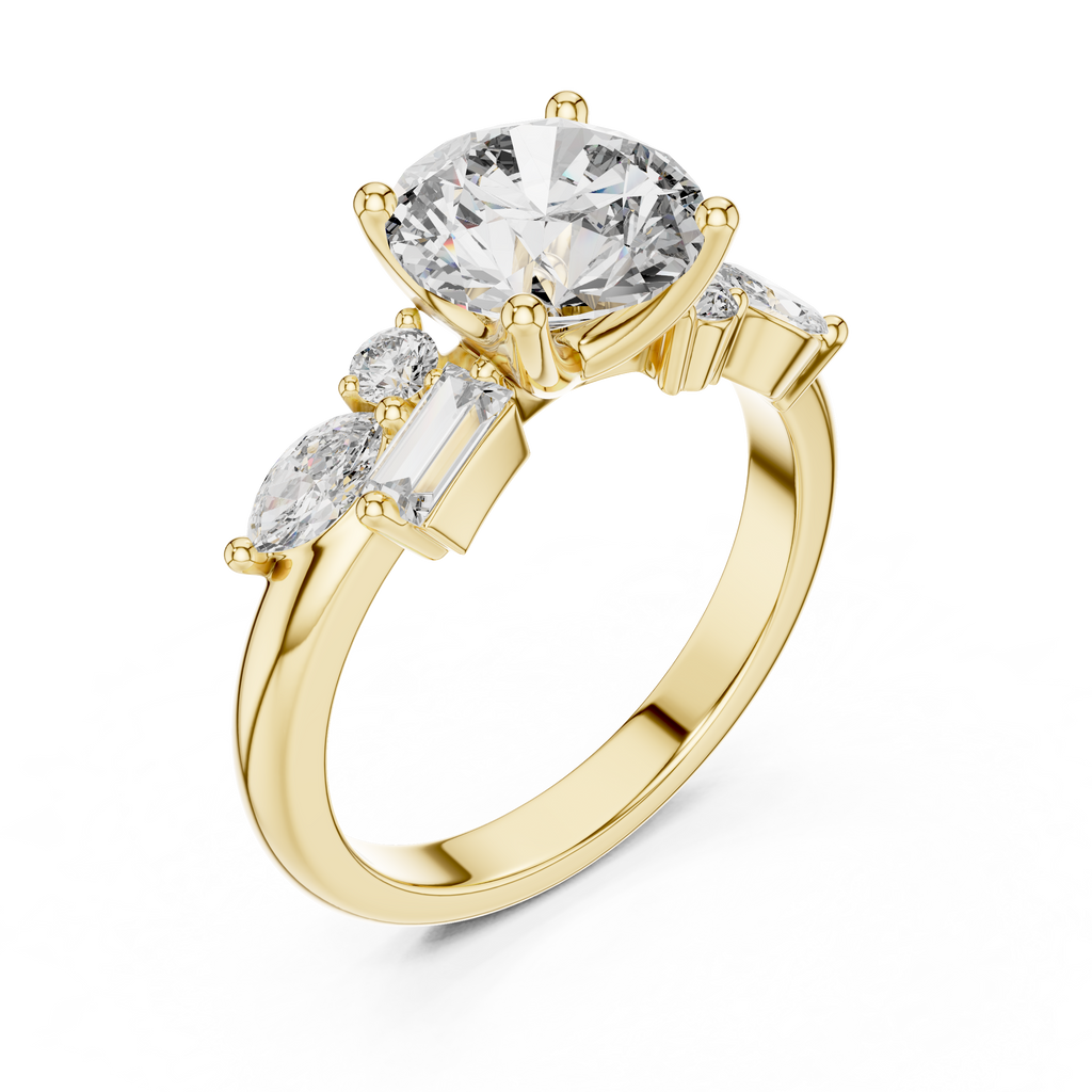 Brilliant Round Diamond with Nature-Inspired Multi-Stone Accents