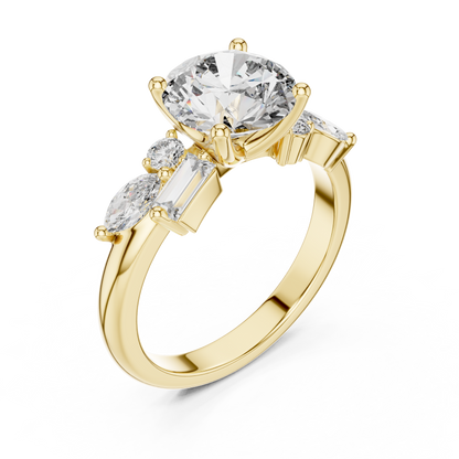 Brilliant Round Diamond with Nature-Inspired Multi-Stone Accents