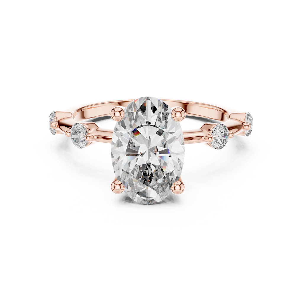 Brilliant Oval Diamond Ring with a Dotted Diamond-Encrusted