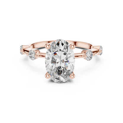 Brilliant Oval Diamond Ring with a Dotted Diamond-Encrusted