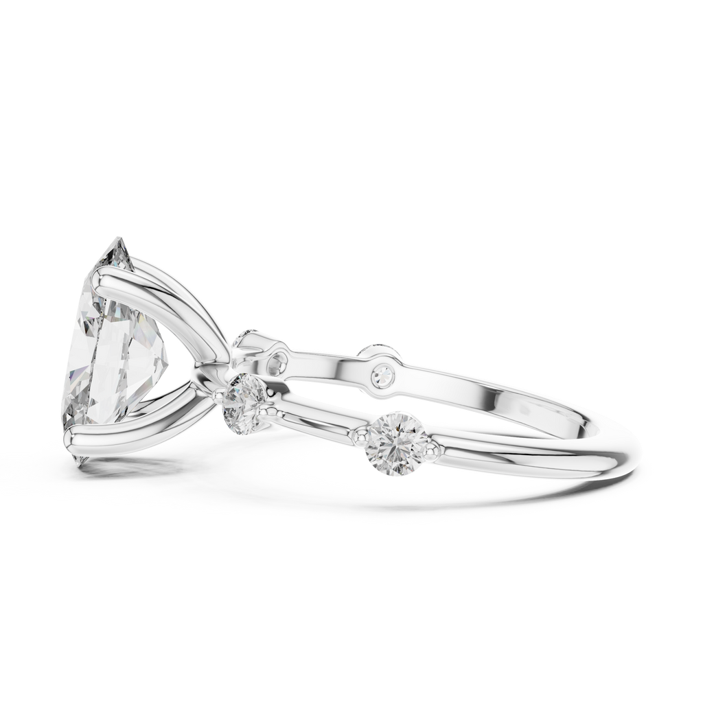 Brilliant Oval Diamond Ring with a Dotted Diamond-Encrusted