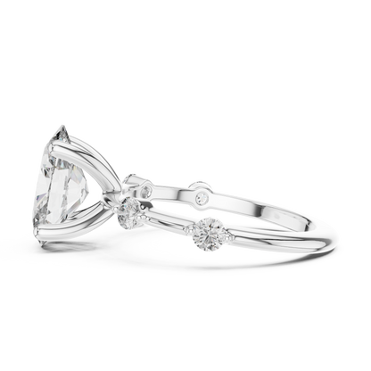 Brilliant Oval Diamond Ring with a Dotted Diamond-Encrusted