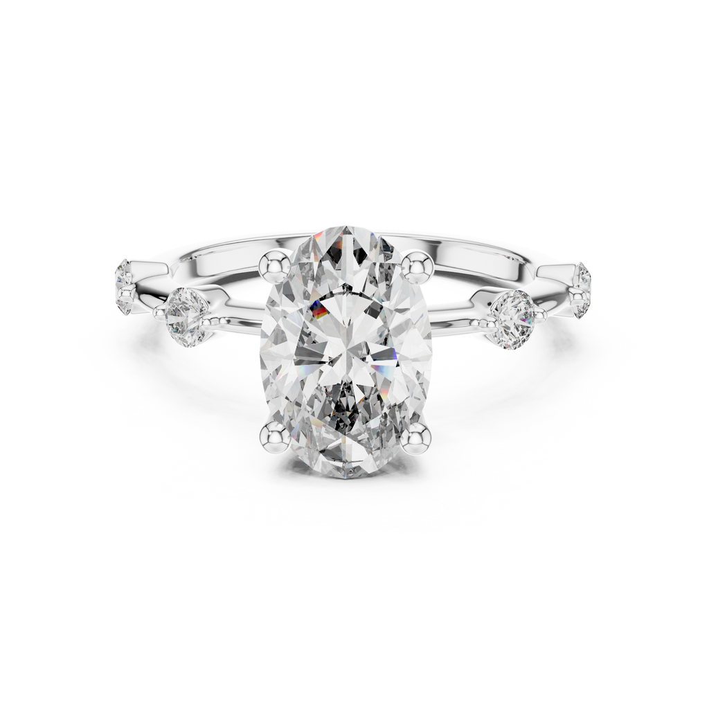 Brilliant Oval Diamond Ring with a Dotted Diamond-Encrusted