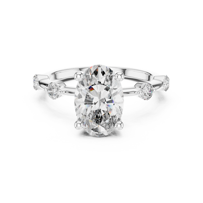 Brilliant Oval Diamond Ring with a Dotted Diamond-Encrusted