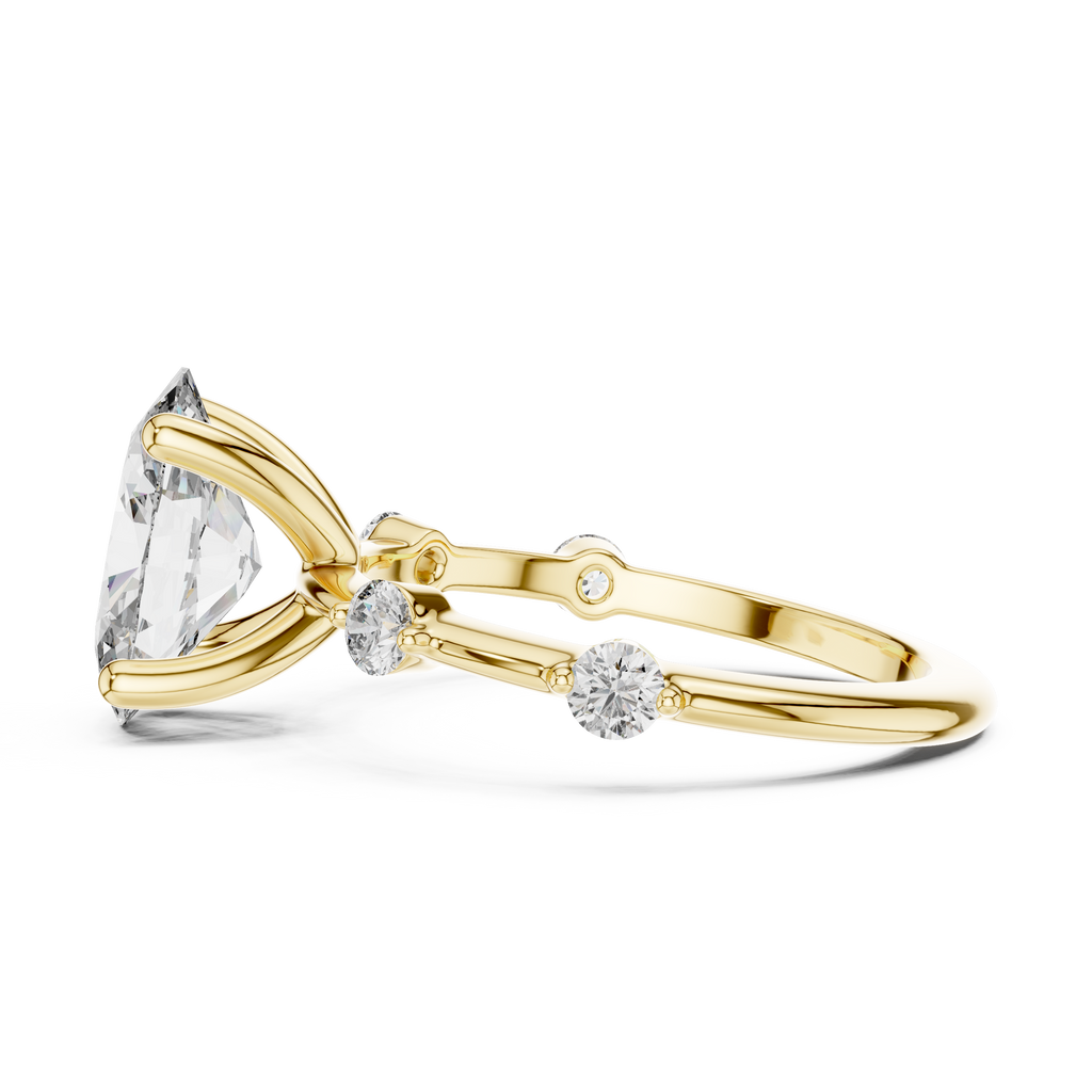 Brilliant Oval Diamond Ring with a Dotted Diamond-Encrusted