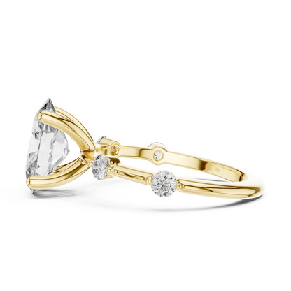 Brilliant Oval Diamond Ring with a Dotted Diamond-Encrusted
