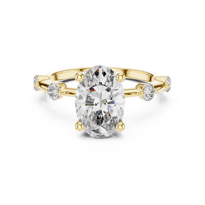 Brilliant Oval Diamond Ring with a Dotted Diamond-Encrusted