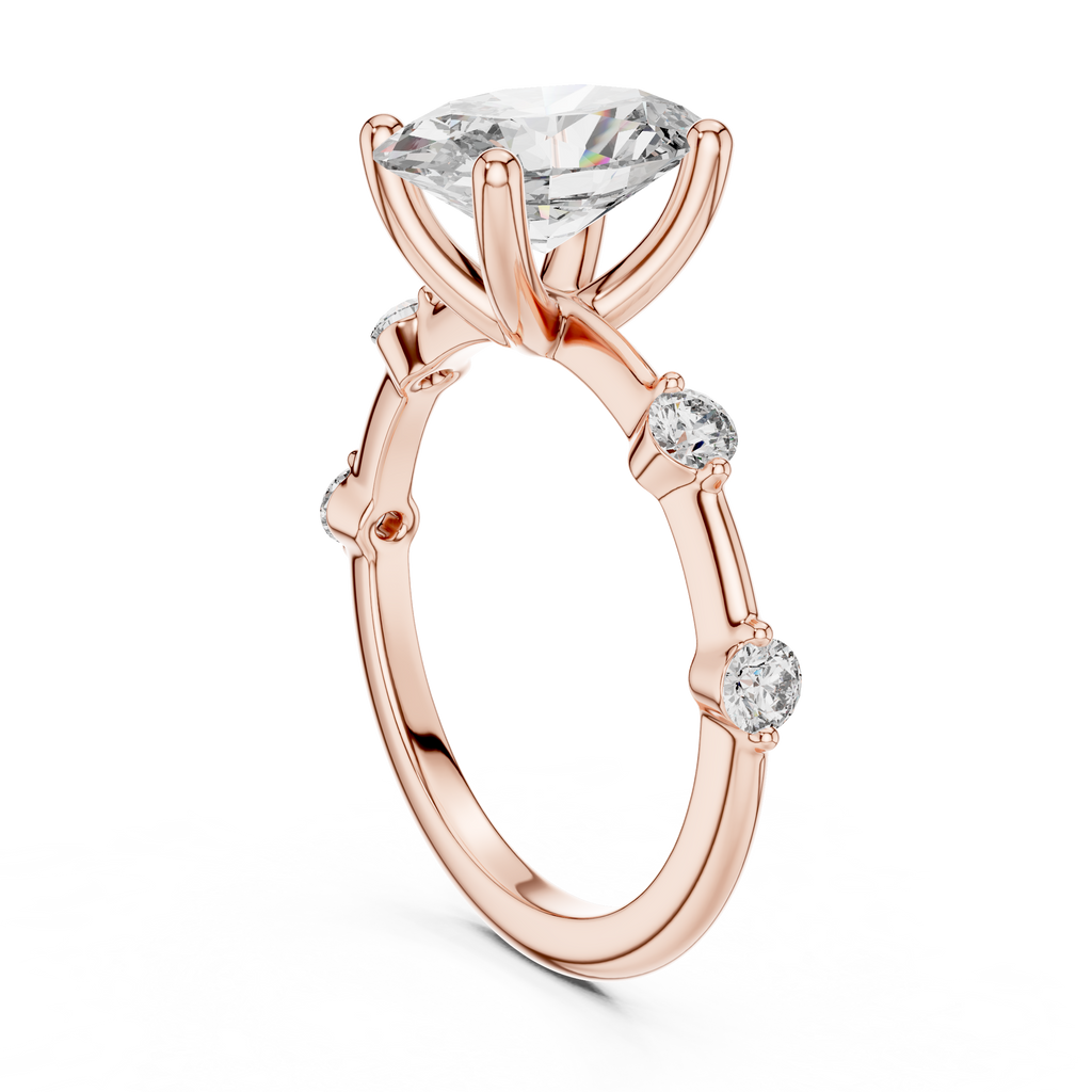 Brilliant Oval Diamond Ring with a Dotted Diamond-Encrusted