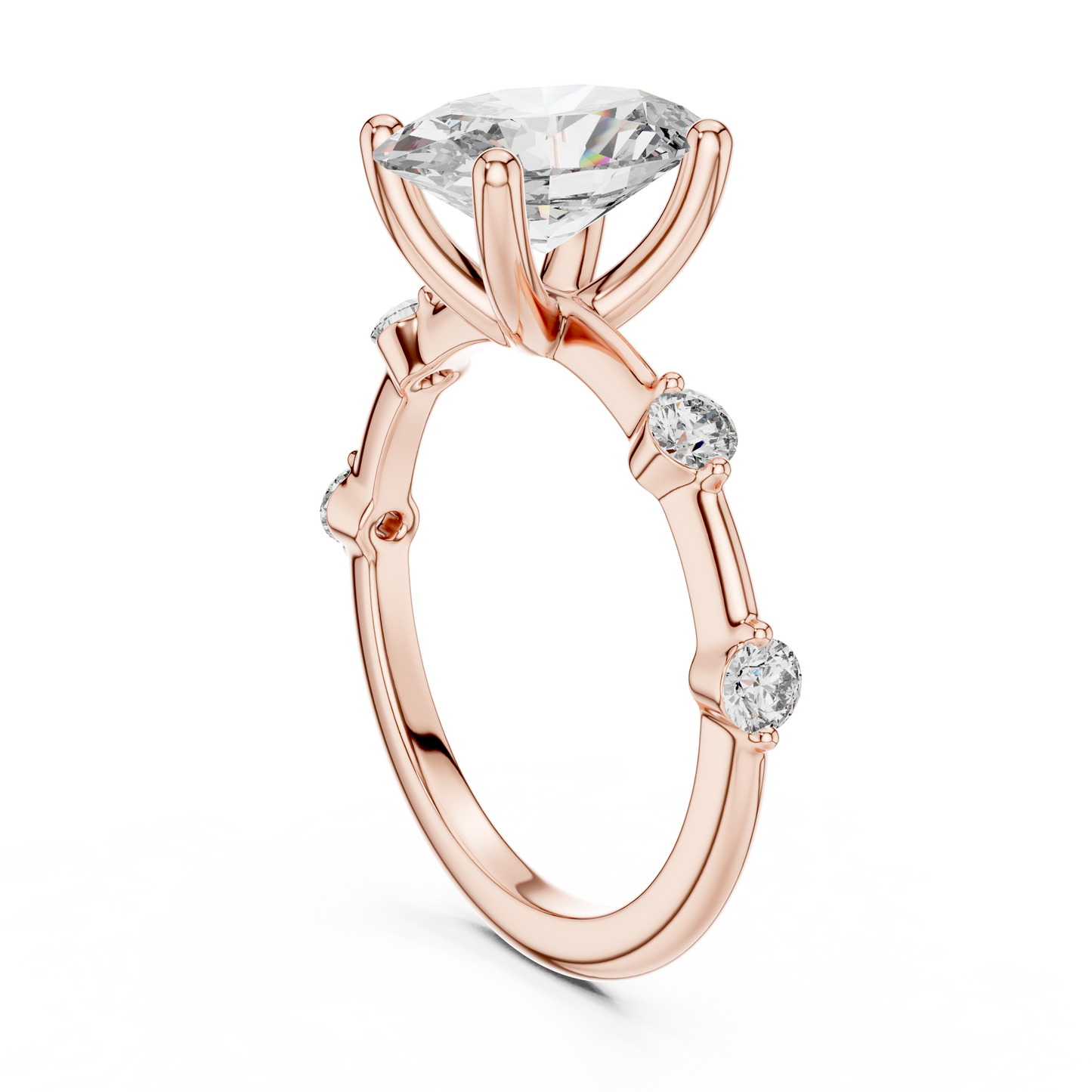 Brilliant Oval Diamond Ring with a Dotted Diamond-Encrusted