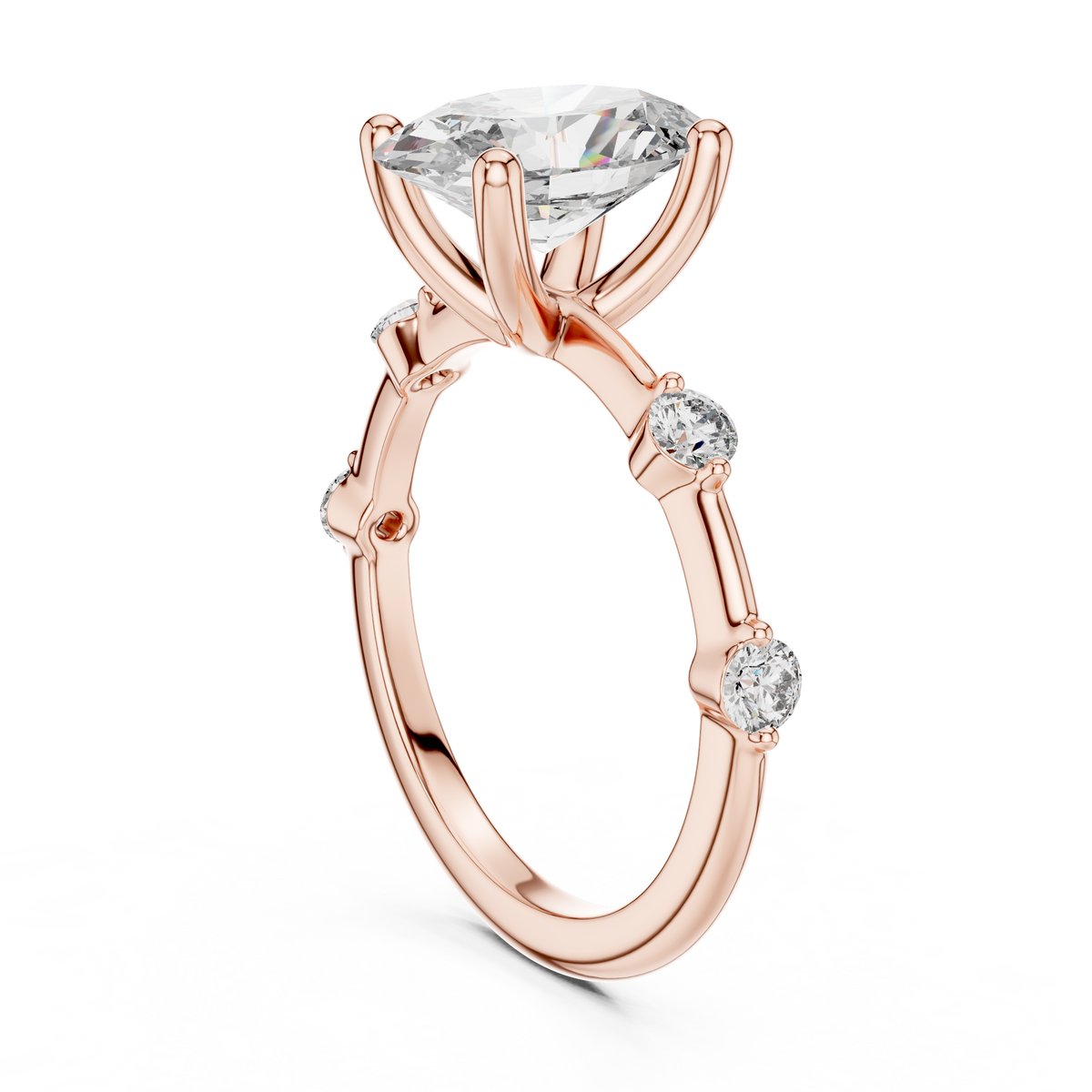 Brilliant Oval Diamond Ring with a Dotted Diamond-Encrusted