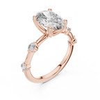 Brilliant Oval Diamond Ring with a Dotted Diamond-Encrusted