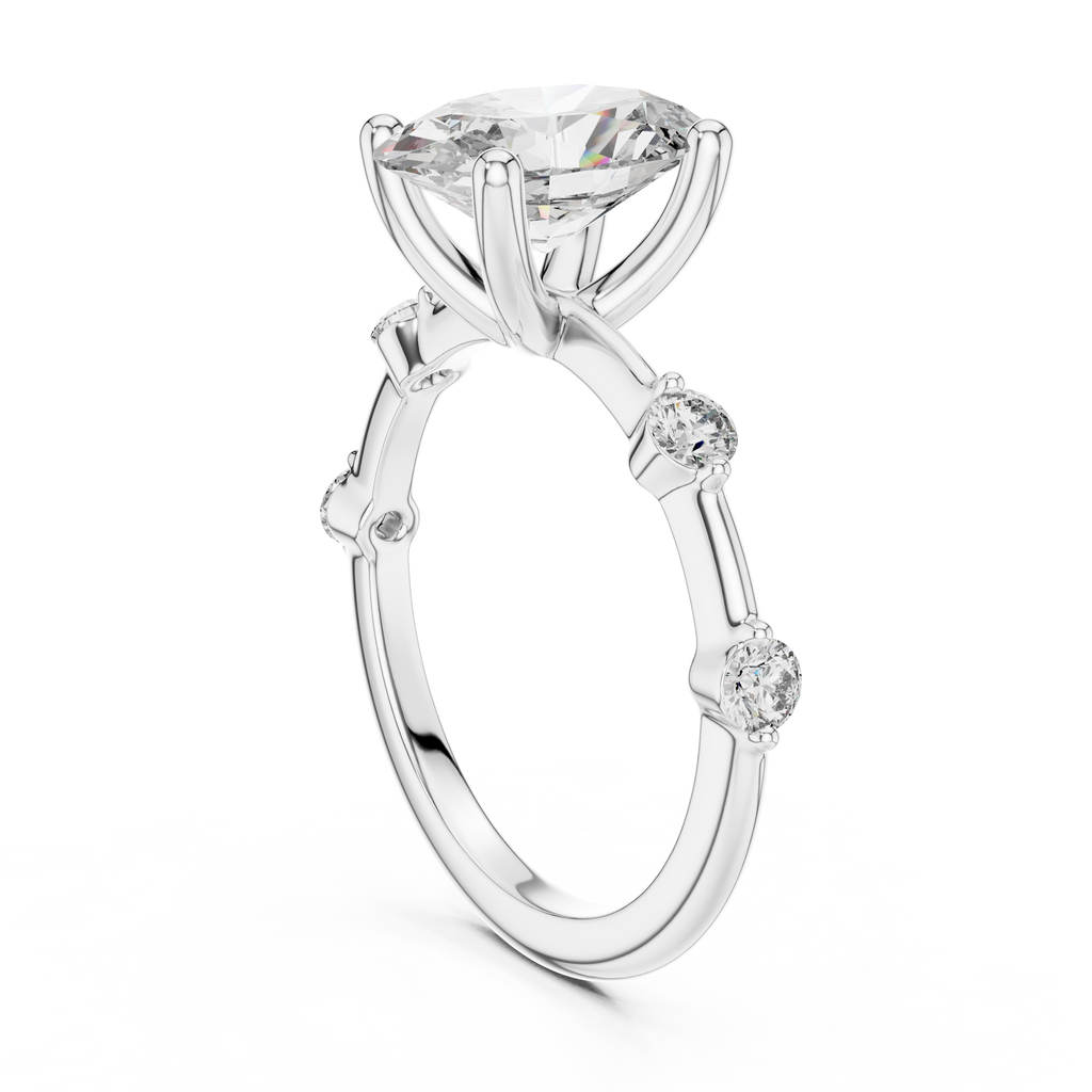 Brilliant Oval Diamond Ring with a Dotted Diamond-Encrusted
