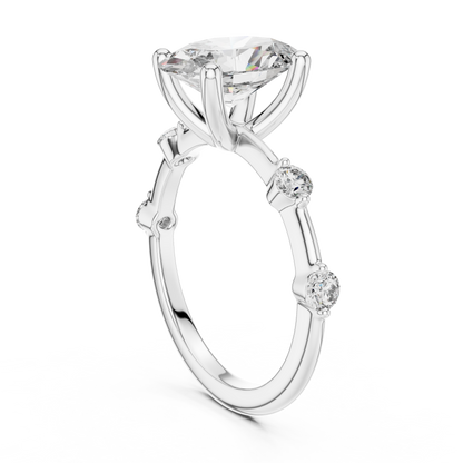 Brilliant Oval Diamond Ring with a Dotted Diamond-Encrusted