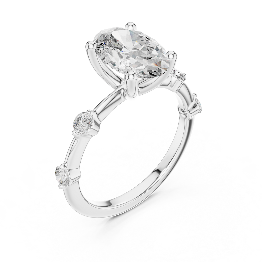 Brilliant Oval Diamond Ring with a Dotted Diamond-Encrusted