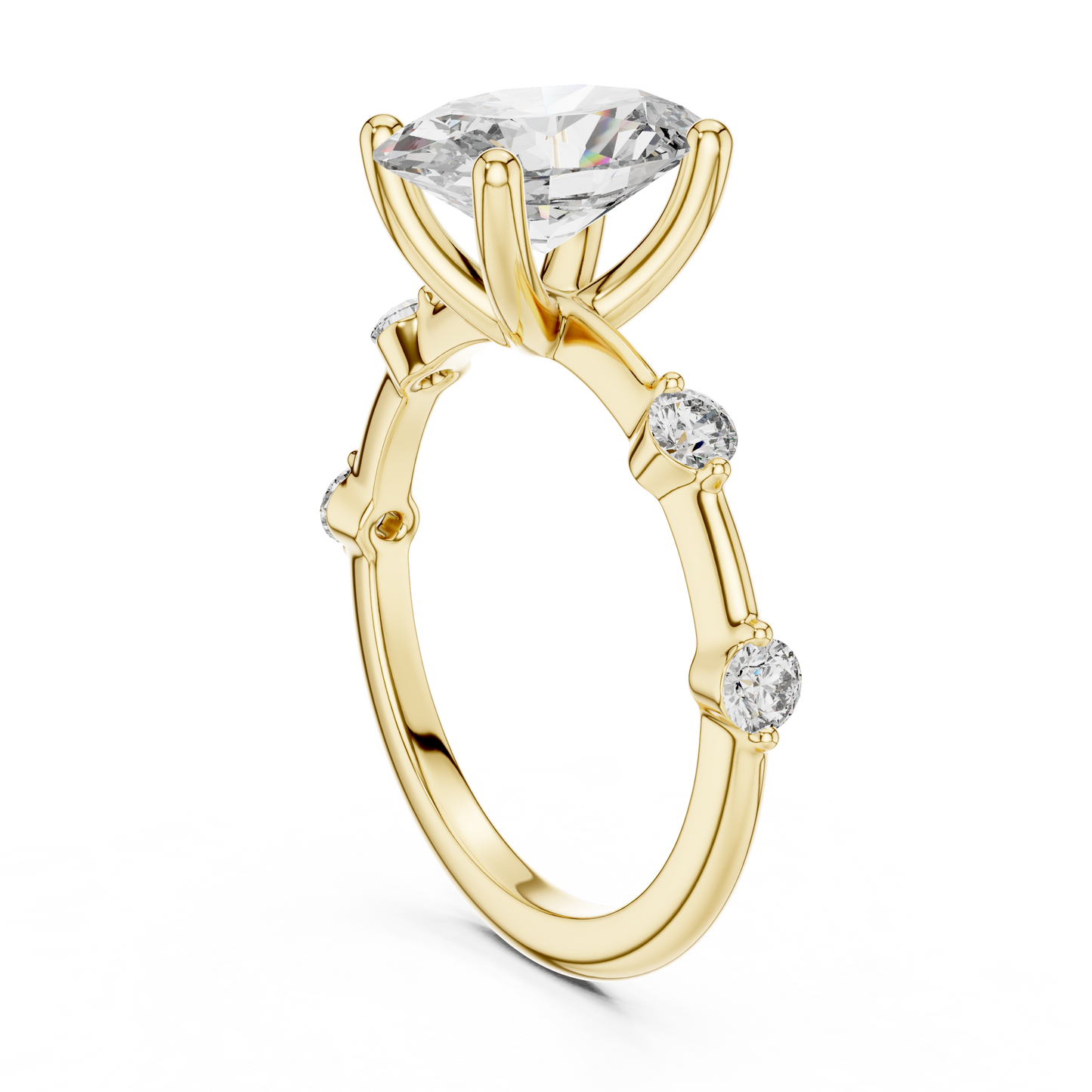 Brilliant Oval Diamond Ring with a Dotted Diamond-Encrusted