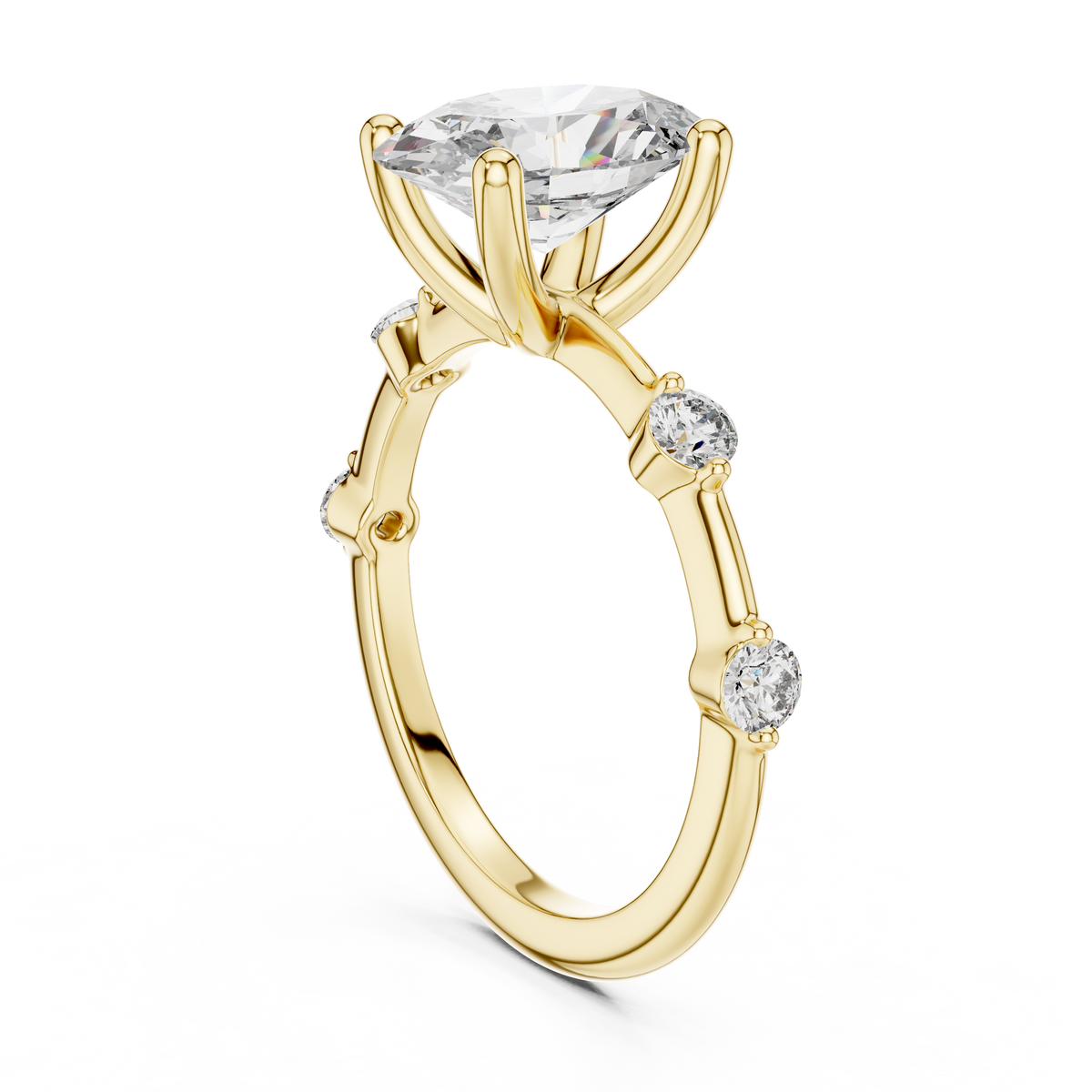 Brilliant Oval Diamond Ring with a Dotted Diamond-Encrusted