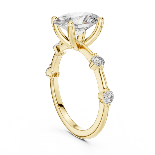 Brilliant Oval Diamond Ring with a Dotted Diamond-Encrusted