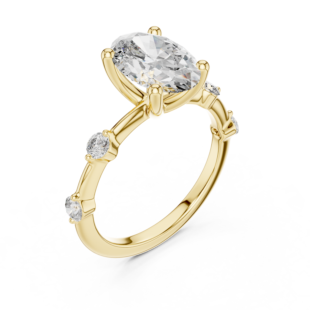 Brilliant Oval Diamond Ring with a Dotted Diamond-Encrusted