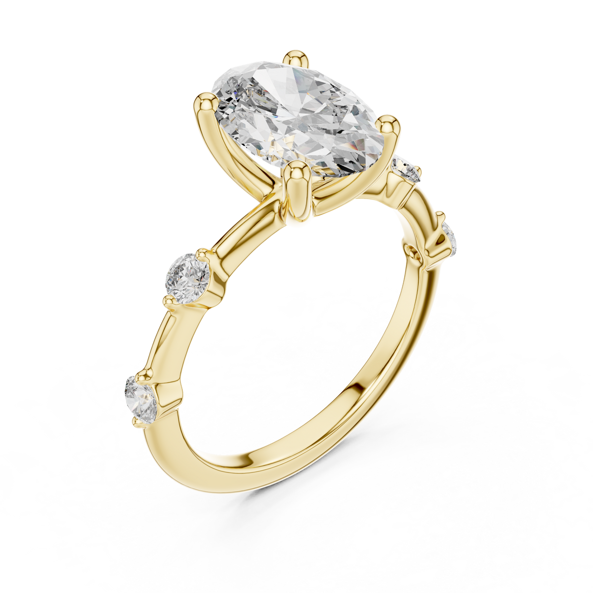 Brilliant Oval Diamond Ring with a Dotted Diamond-Encrusted