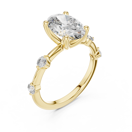 Brilliant Oval Diamond Ring with a Dotted Diamond-Encrusted