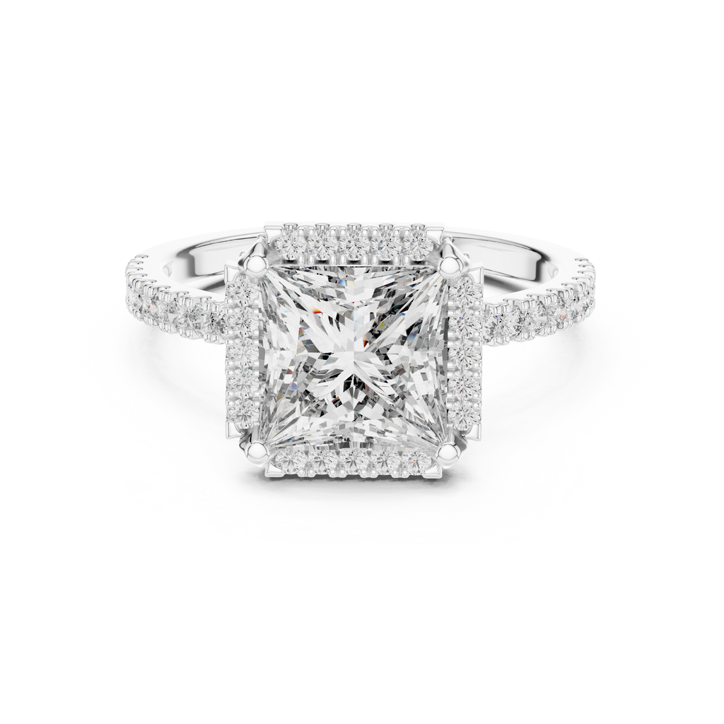 Princess Cut with Brilliant Halo and Sparkling Shank