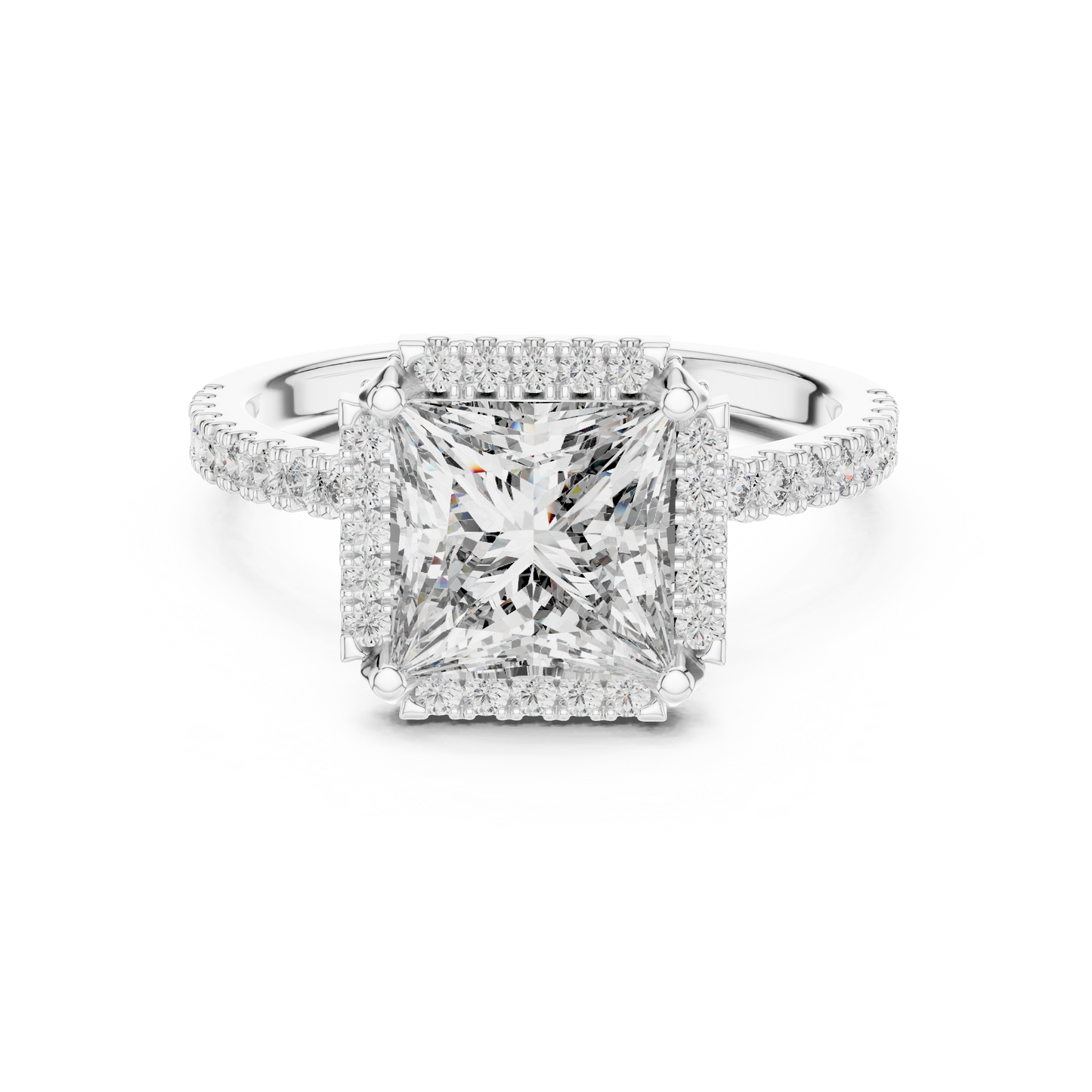 Princess Cut with Brilliant Halo and Sparkling Shank