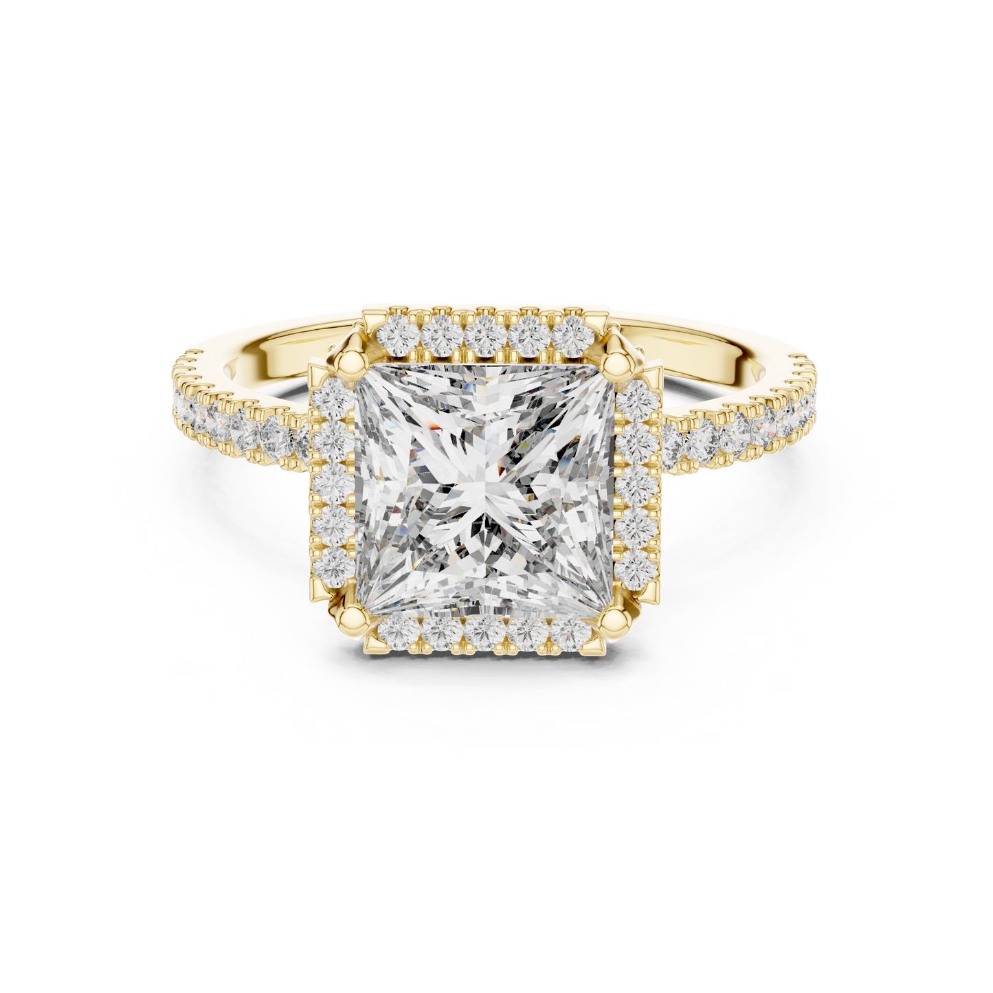 Princess Cut with Brilliant Halo and Sparkling Shank