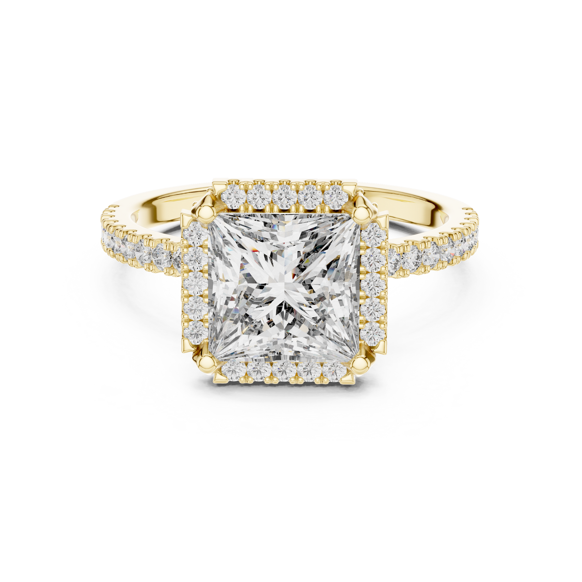 Princess Cut with Brilliant Halo and Sparkling Shank