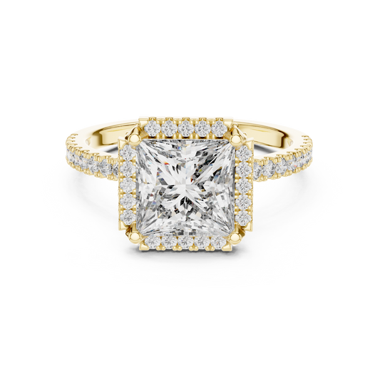 Princess Cut with Brilliant Halo and Sparkling Shank