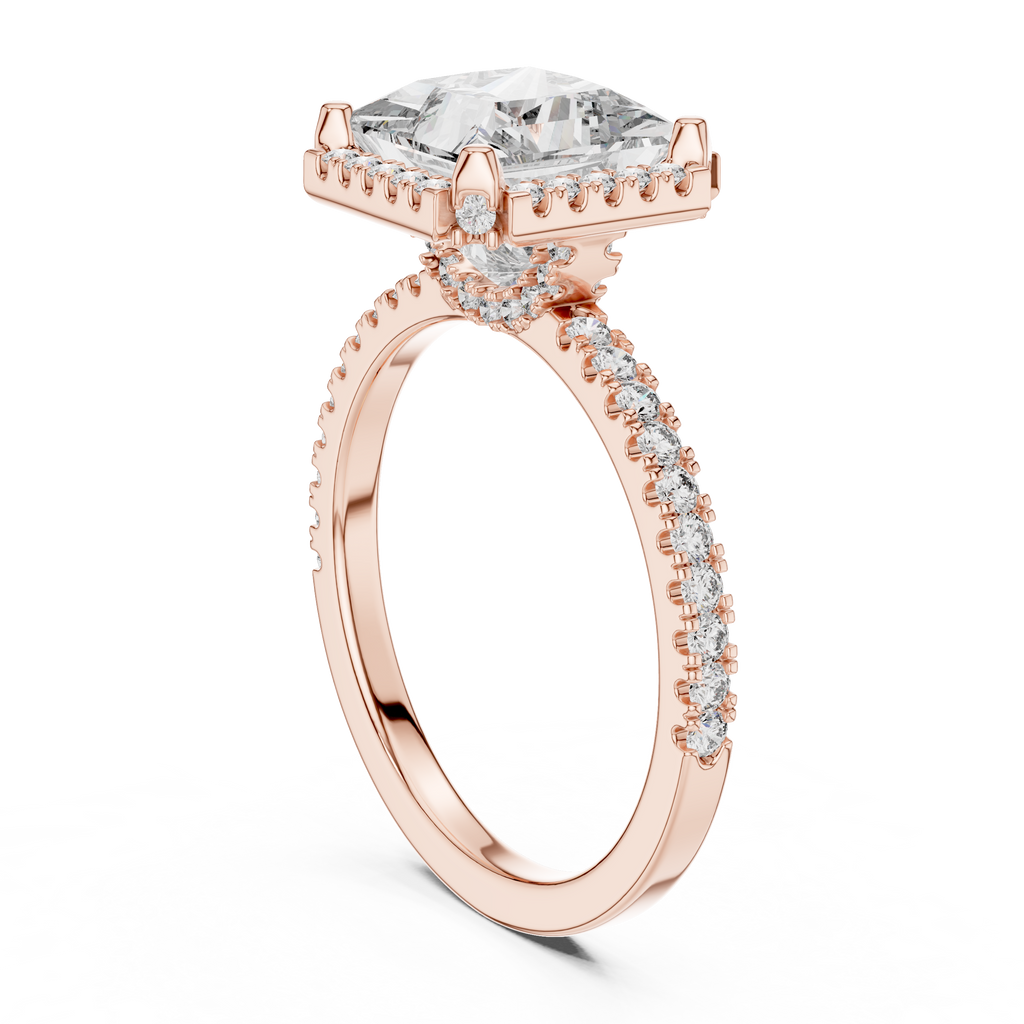 Princess Cut with Brilliant Halo and Sparkling Shank