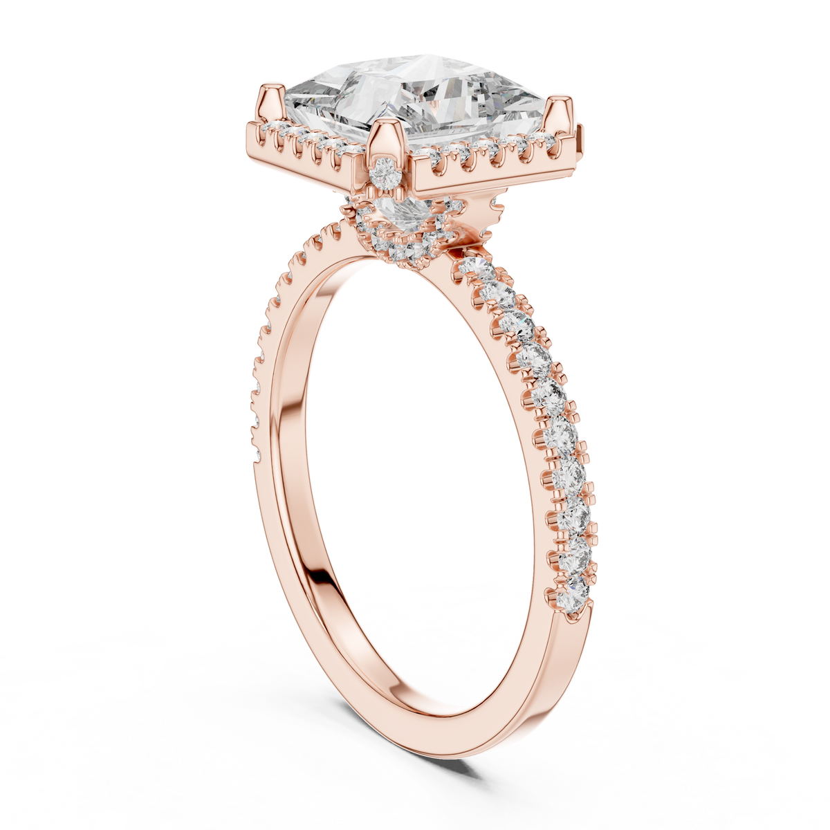 Princess Cut with Brilliant Halo and Sparkling Shank