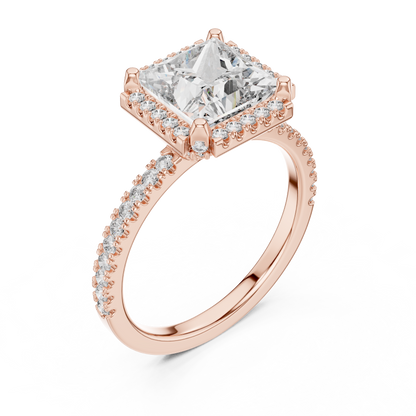 Princess Cut with Brilliant Halo and Sparkling Shank