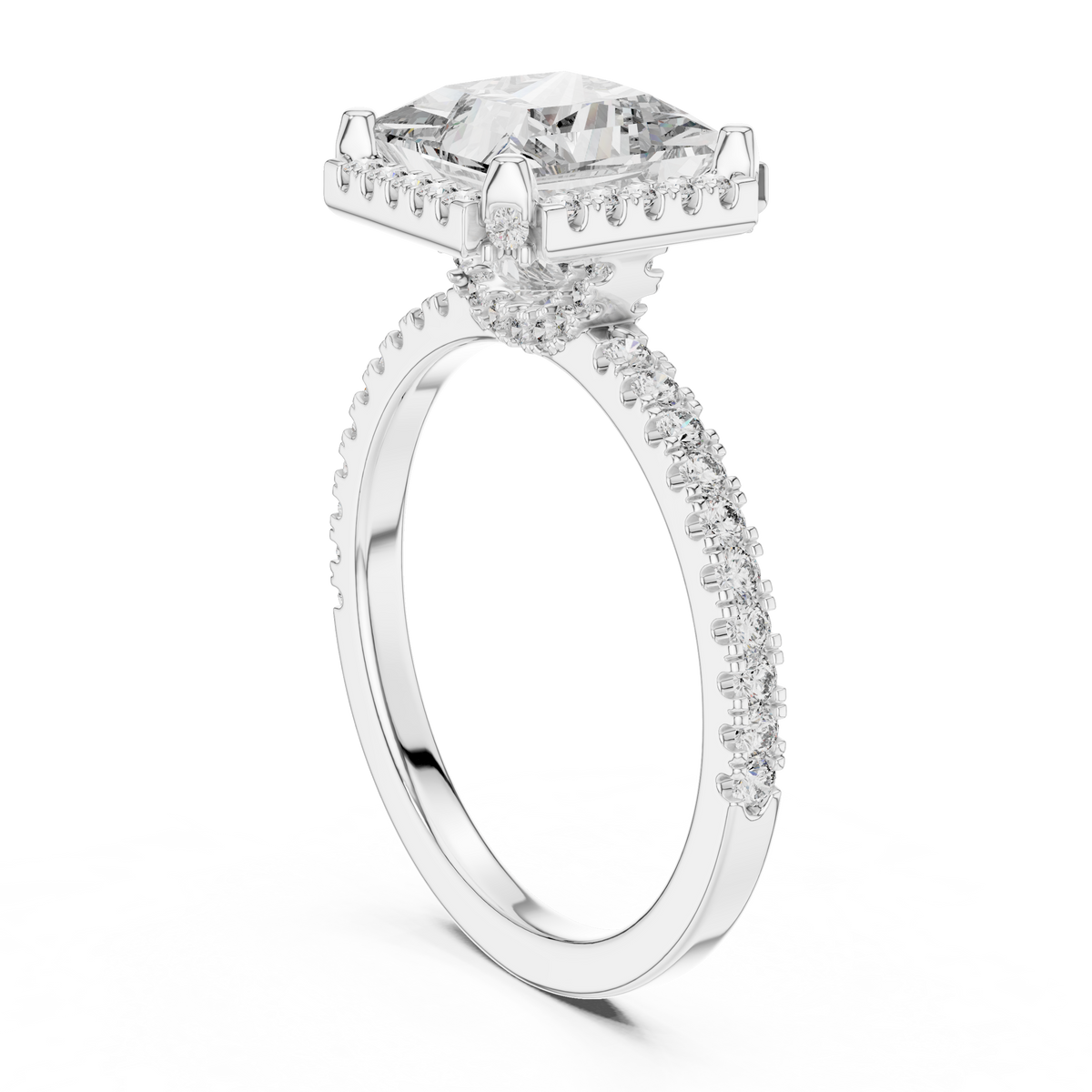 Princess Cut with Brilliant Halo and Sparkling Shank