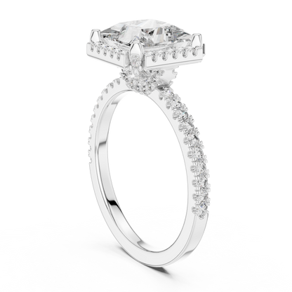 Princess Cut with Brilliant Halo and Sparkling Shank