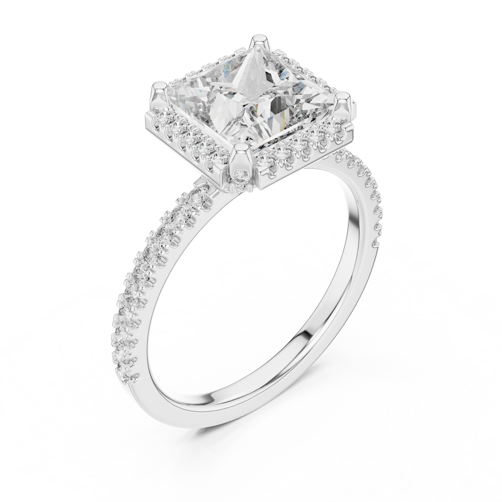 Princess Cut with Brilliant Halo and Sparkling Shank