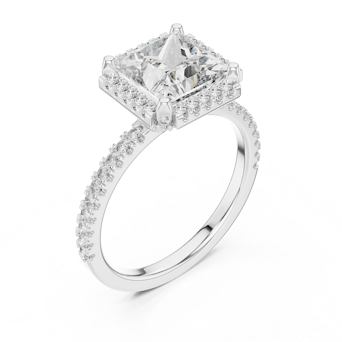 Princess Cut with Brilliant Halo and Sparkling Shank