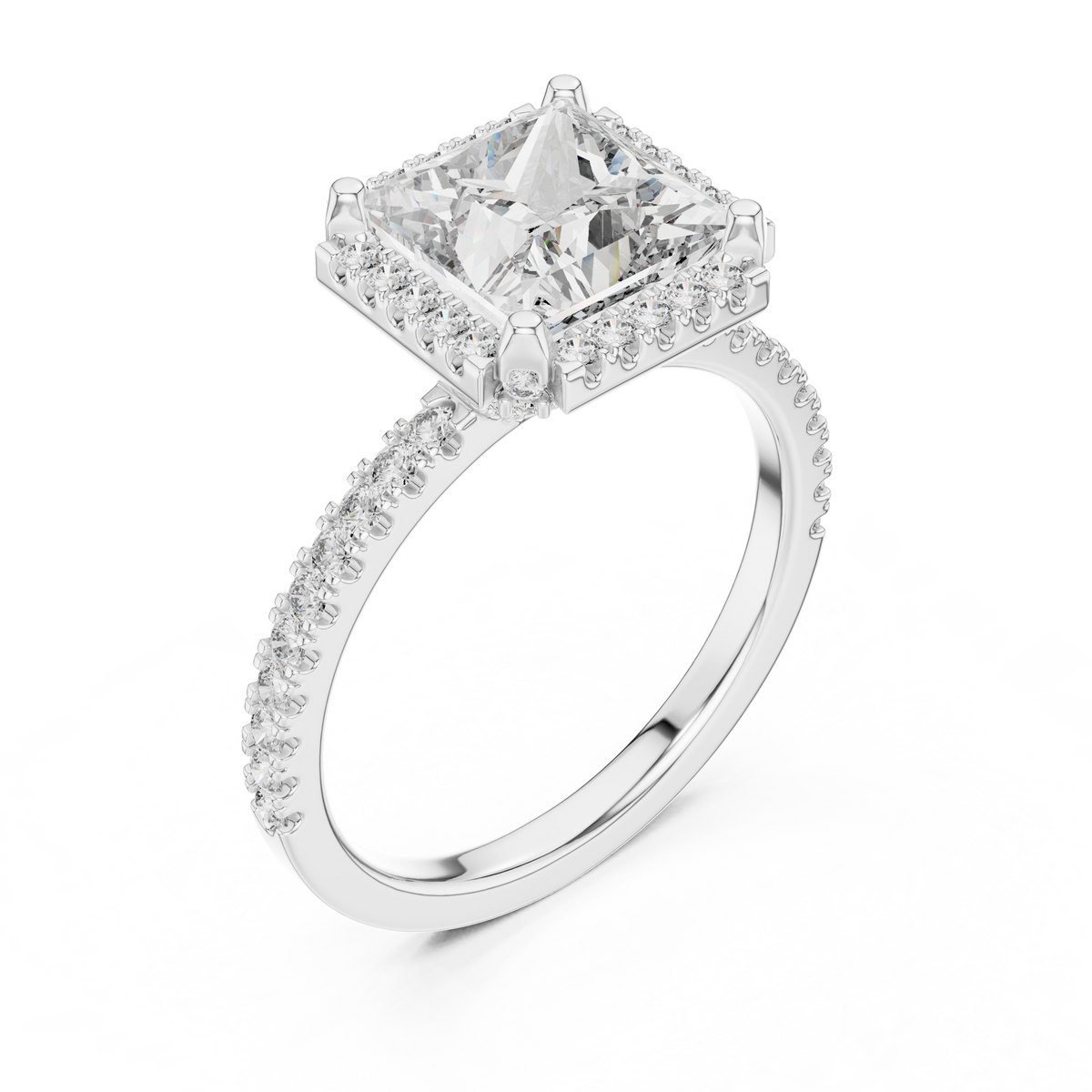 Princess Cut with Brilliant Halo and Sparkling Shank