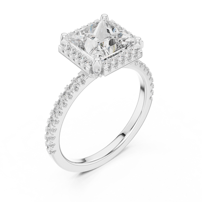 Princess Cut with Brilliant Halo and Sparkling Shank