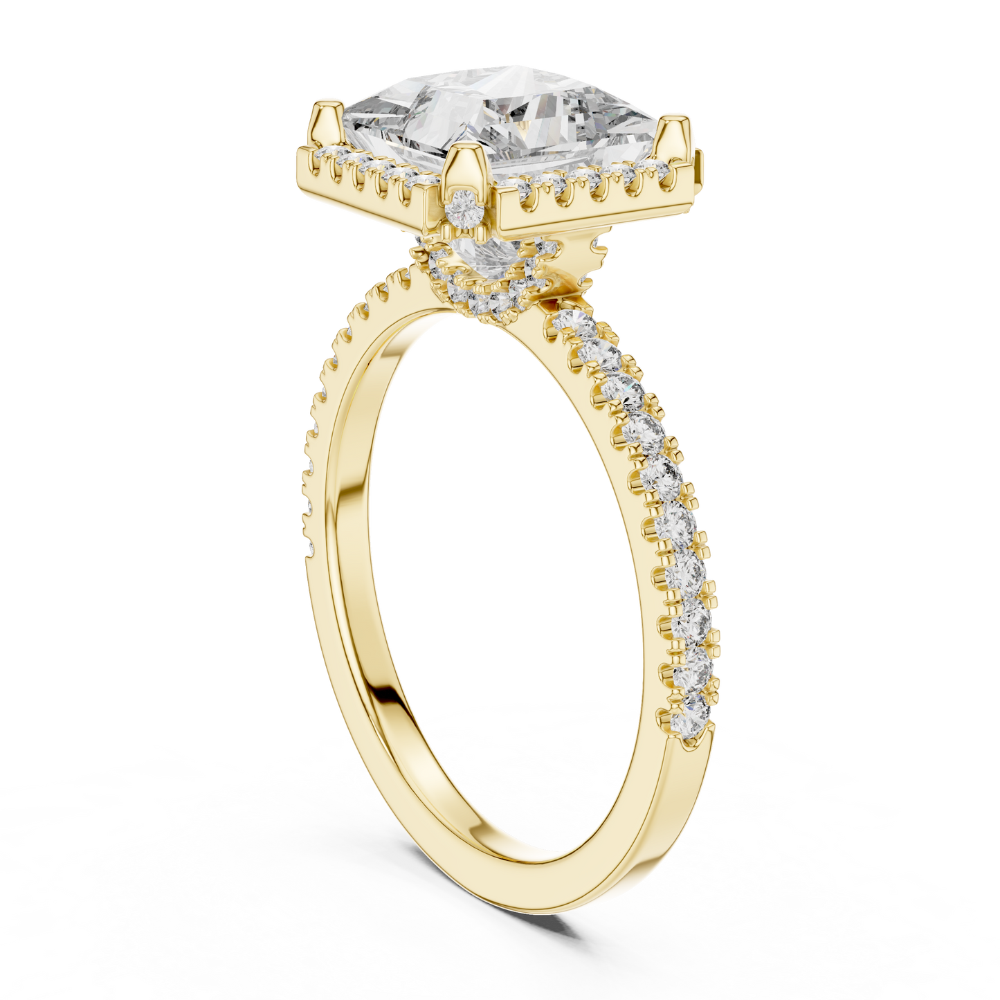 Princess Cut with Brilliant Halo and Sparkling Shank