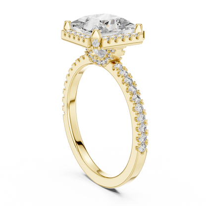 Princess Cut with Brilliant Halo and Sparkling Shank